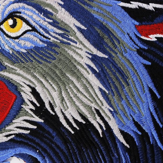 Big Blue Roaring Wolf Head Embroidered Iron On Sew On Applique Patch