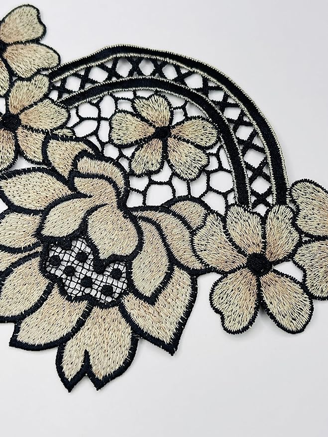 Black Boundary Flower Embroidered Sew Or Heat Transfer Applique Patch
