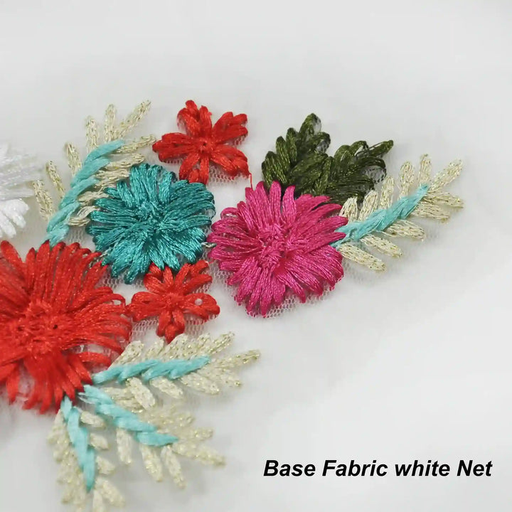 Crimson Teal Embroidered Floral Patch