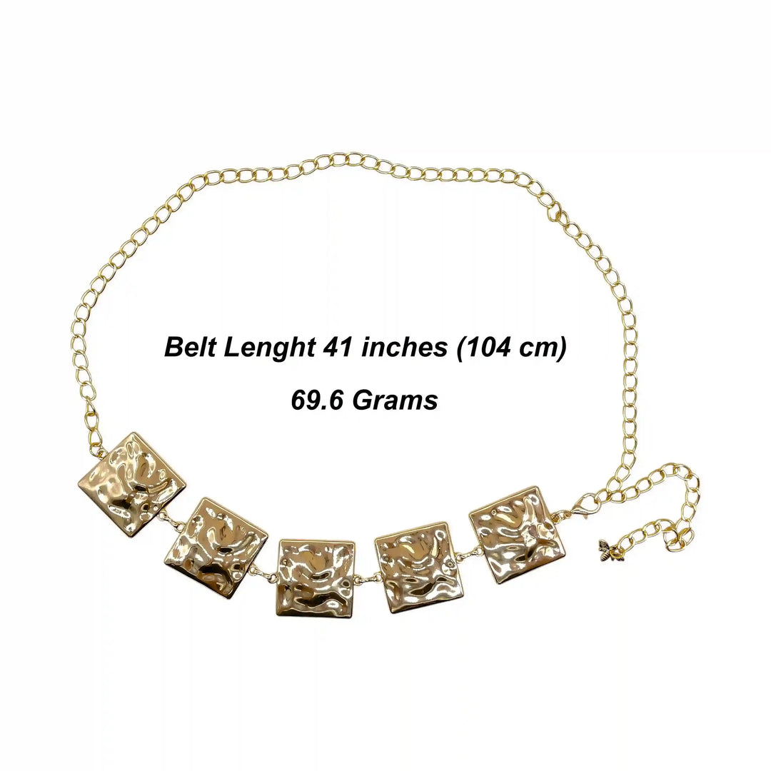 Elegant Gold Square Link Metal Waist Belt for Women