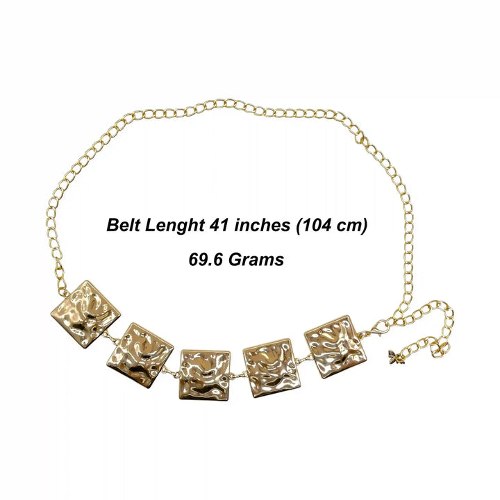 Elegant Gold Square Link Metal Waist Belt for Women