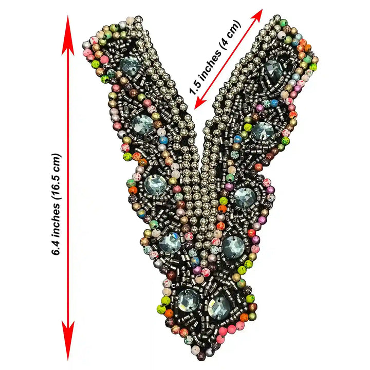 Multicolor Beaded V Neckline