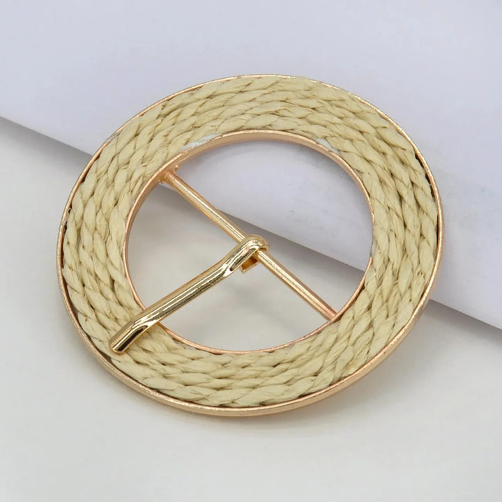 Handcrafted Round Natural Raffia Material Buckle | 3 inches (7.7cm)
