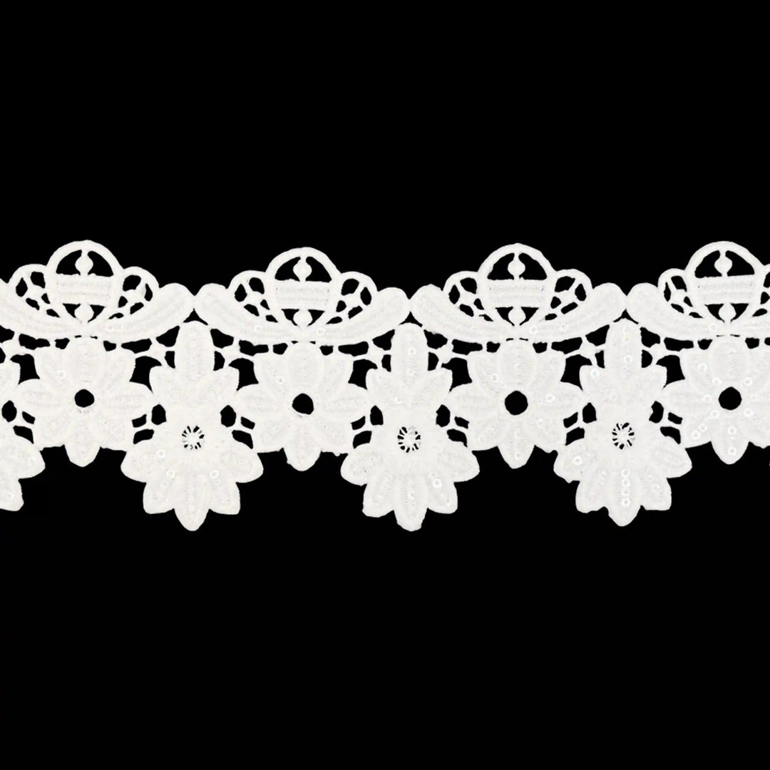 Broad Scalloped Floral Borders Sequins Lace | 2 Meter