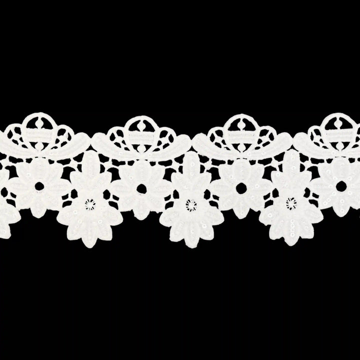 Broad Scalloped Floral Borders Sequins Lace | 2 Meter