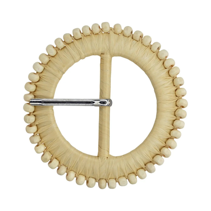 Natural Straw Round Buckle with Metal Pin | 2.5 inches & 3 inches