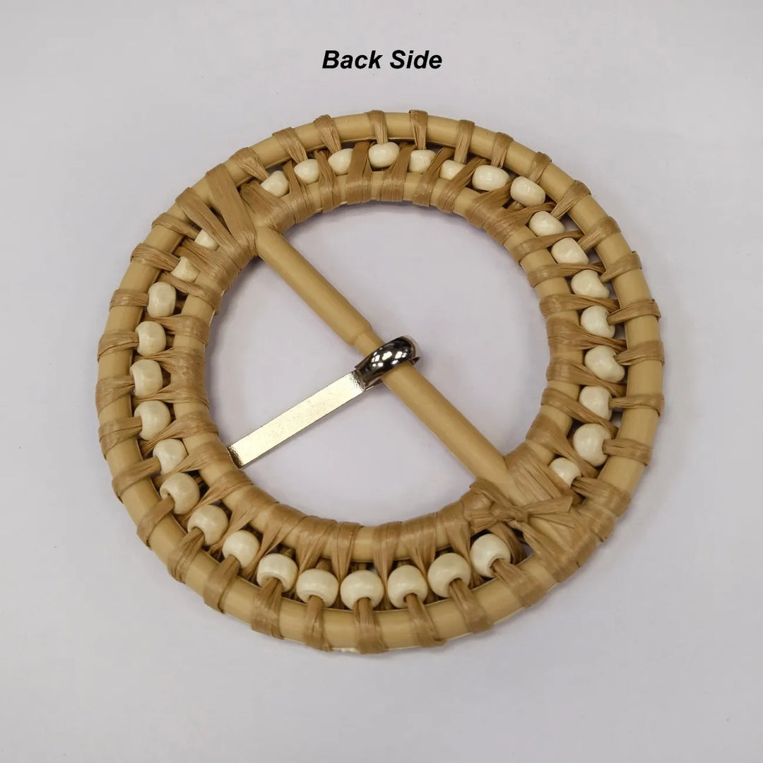 Handloom-Inspired Round Raffia Buckle | 3.1 inches (8cm)