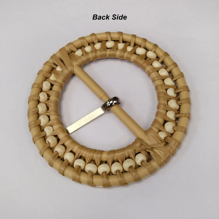 Handloom-Inspired Round Raffia Buckle | 3.1 inches (8cm)