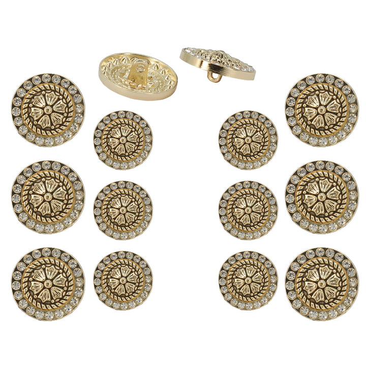 Diamond Surround  Golden Floral  Metal Button