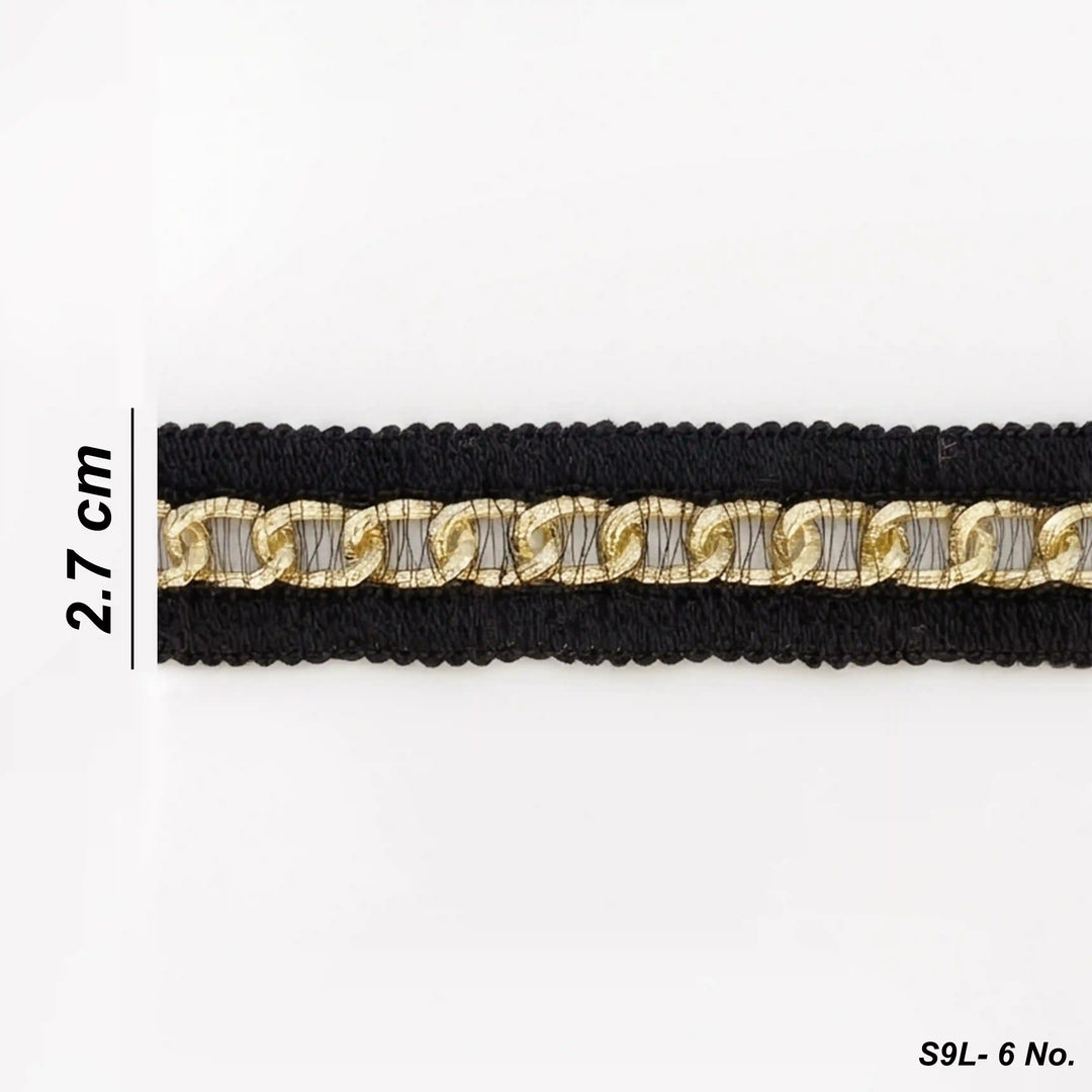ANI Accessories black and golden chain lace border on a roll, 2.7 cm wide with white color Background 