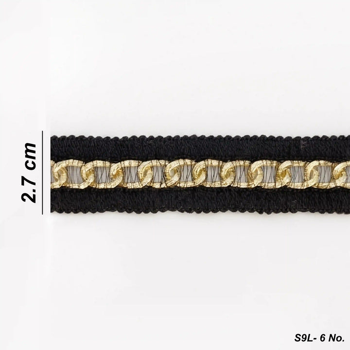 ANI Accessories black and golden chain lace border on a roll, 2.7 cm wide with white color Background 