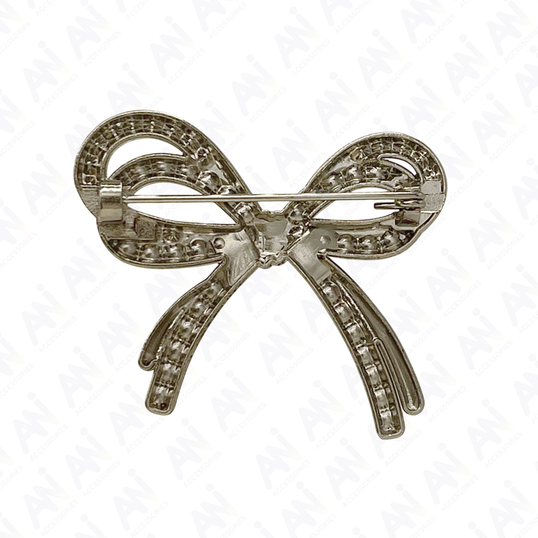 Bow Style Pearl Rhinestone Brooch