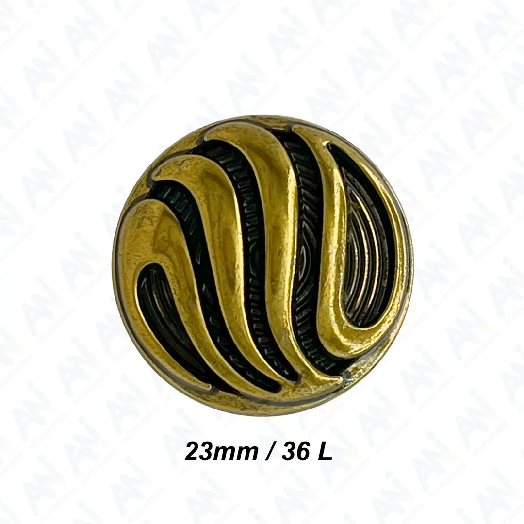 Ornate Metal Buttons with Wave Motif | 15mm, 18mm & 23mm
