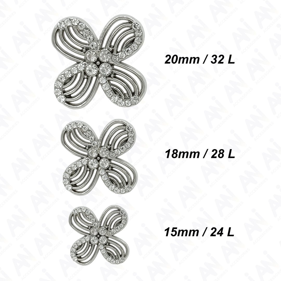 Floral Rhinestone Metal Buttons