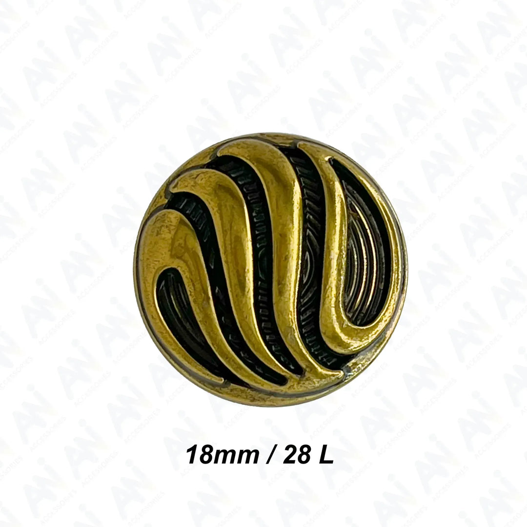 Ornate Metal Buttons with Wave Motif | 15mm, 18mm & 23mm