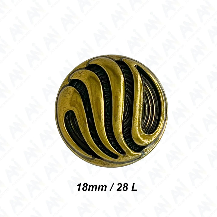 Ornate Metal Buttons with Wave Motif | 15mm, 18mm & 23mm