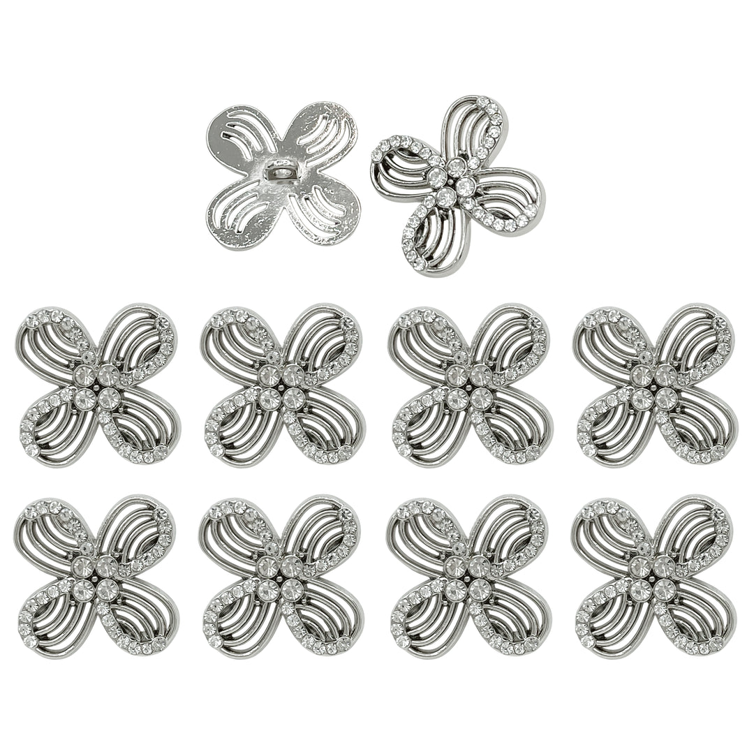 Floral Rhinestone Metal Buttons