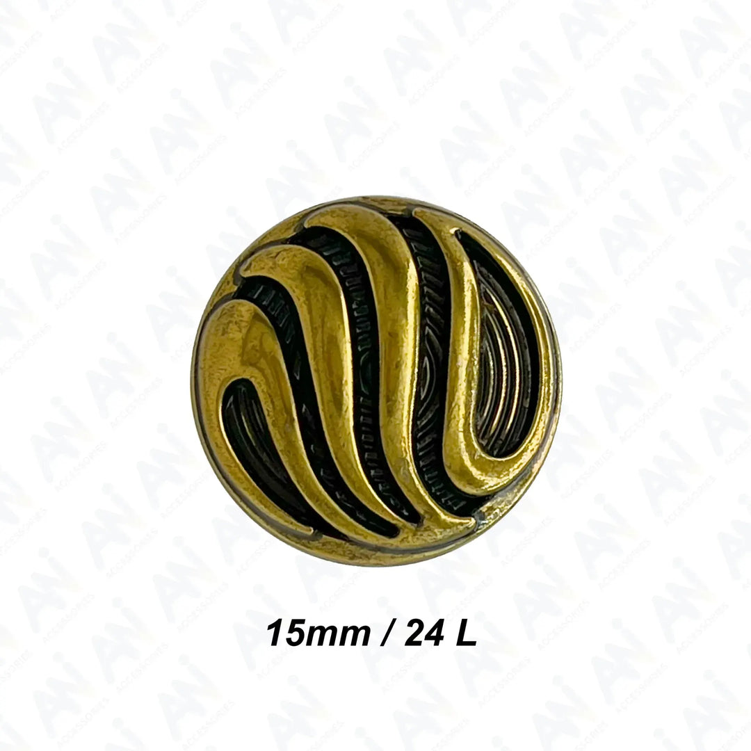 Ornate Metal Buttons with Wave Motif | 15mm, 18mm & 23mm
