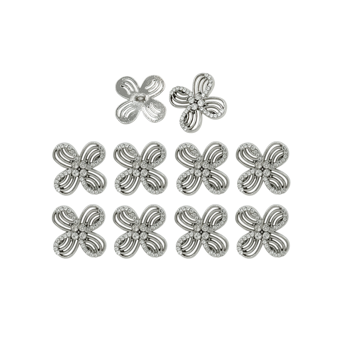 Floral Rhinestone Metal Buttons