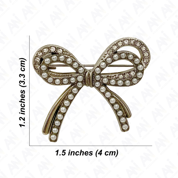 Bow Style Pearl Rhinestone Brooch