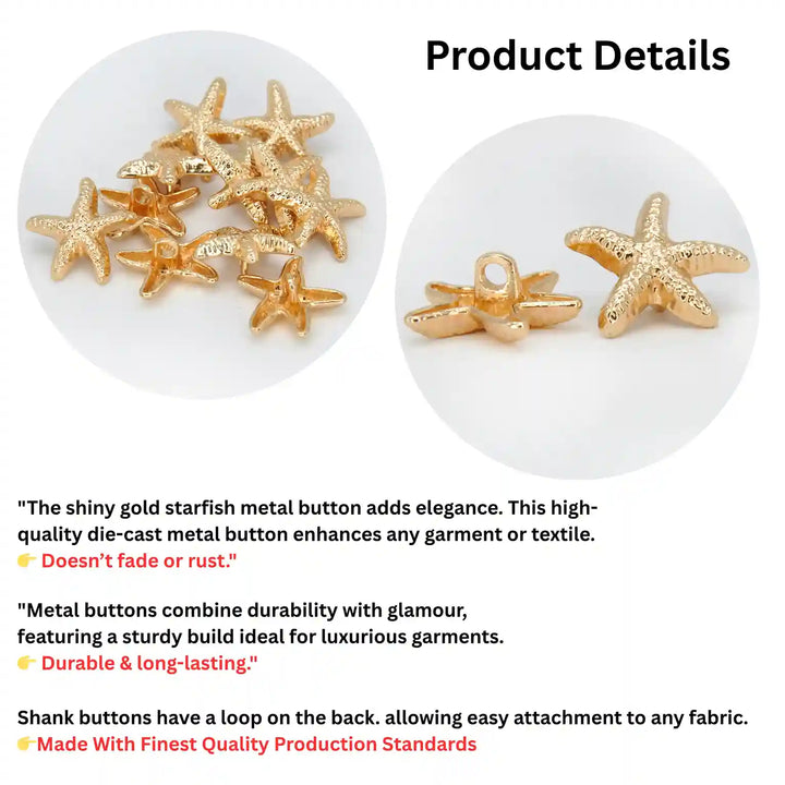 Star Fish Gold Metal Buttons | 18mm