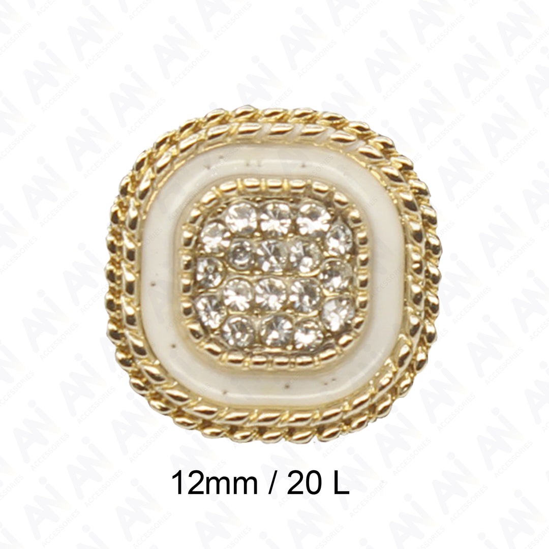 White Center Button with Gold and Diamond Accents