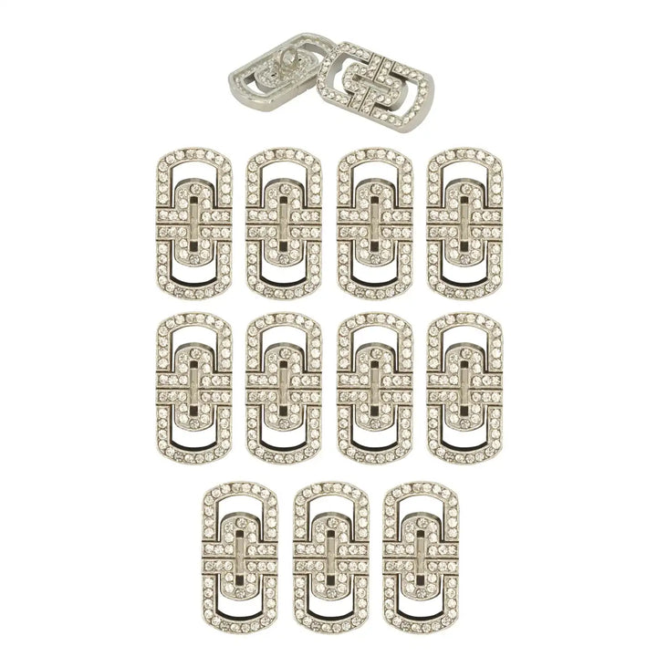 Glittering Diamond Rectangular Metal Button | 20mm (32L)