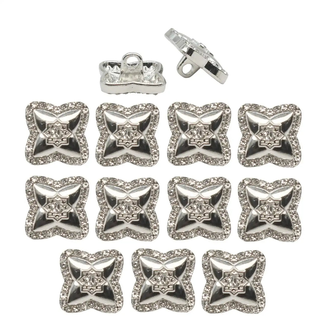 Cross-Shaped Rhinestone Metal Diamond Button | 15mm (24L)