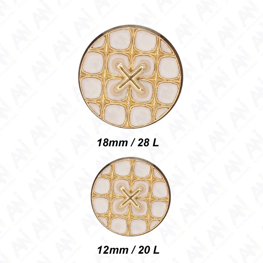 Monochrome Cross Design Metal Buttons | 12mm(20L) & 18mm(28L)