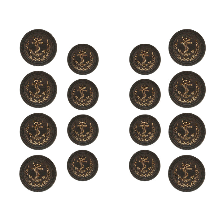 Seafaring Symbols Anchor Design Metal Buttons (8 Big + 8 Small)