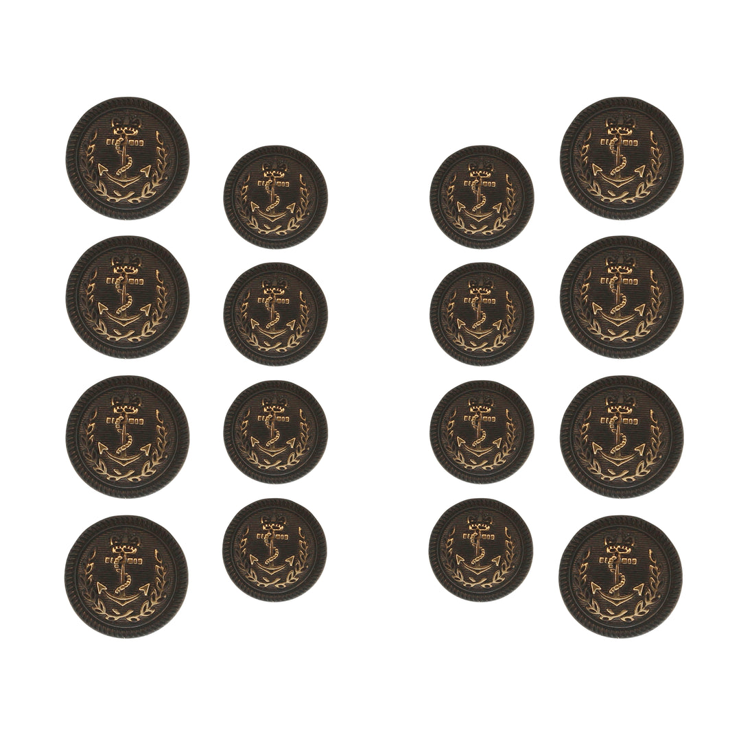 Seafaring Symbol Anchor Design Gold Metal Buttons(7 Big + 7 Small)