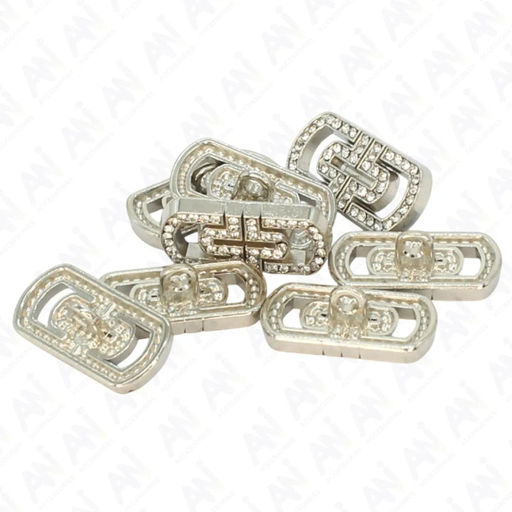 Glittering Diamond Rectangular Metal Button | 20mm (32L)