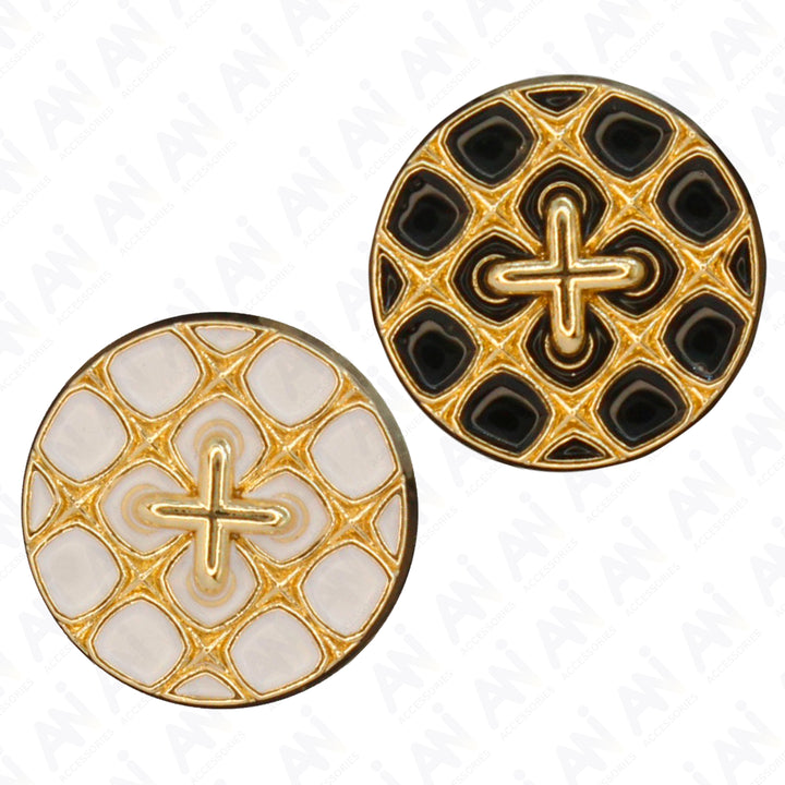 Monochrome Cross Design Metal Buttons