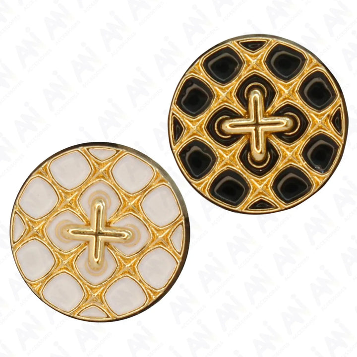 Monochrome Cross Design Metal Buttons | 12mm(20L) & 18mm(28L)
