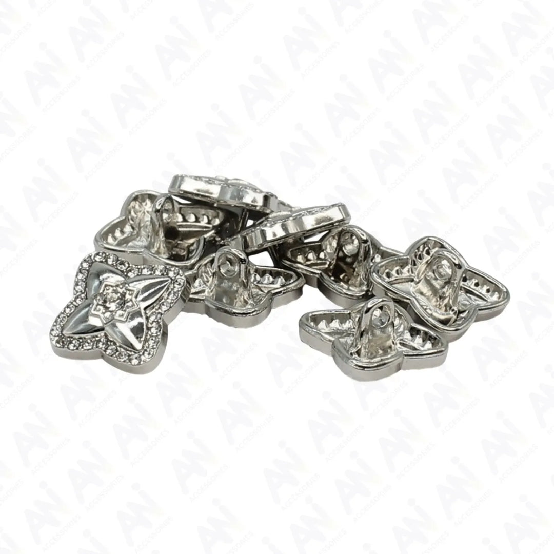 Cross-Shaped Rhinestone Metal Diamond Button | 15mm (24L)