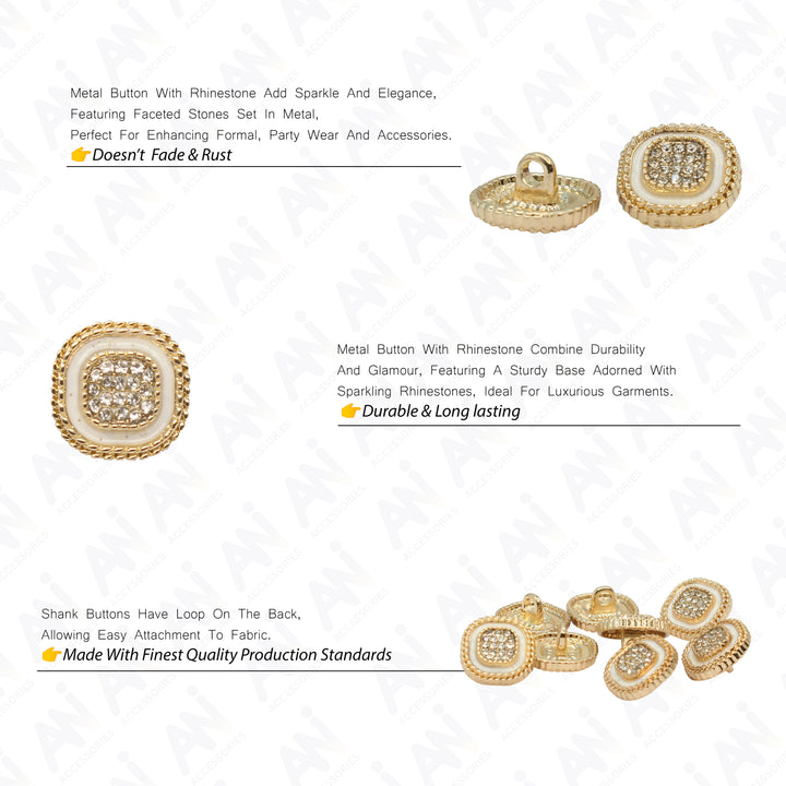 White Center Button with Gold and Diamond Accents