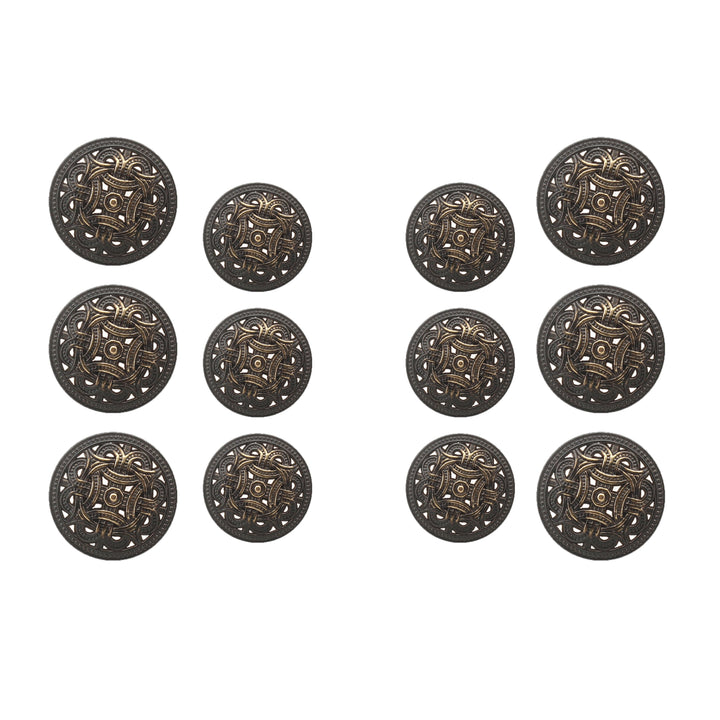 Intricate Viking Shield Design Metal Button Pack of (6 Big + 6 Small)