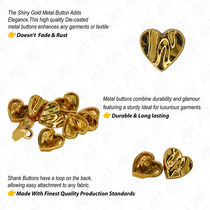 Glossy Heart Design Metal Button | 11mm(18L)