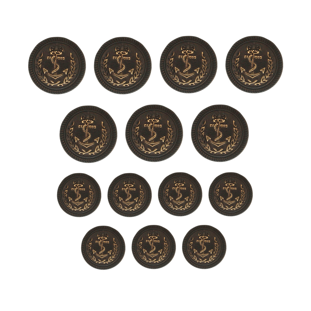 Seafaring Symbol Anchor Design Gold Metal Buttons(7 Big + 7 Small)