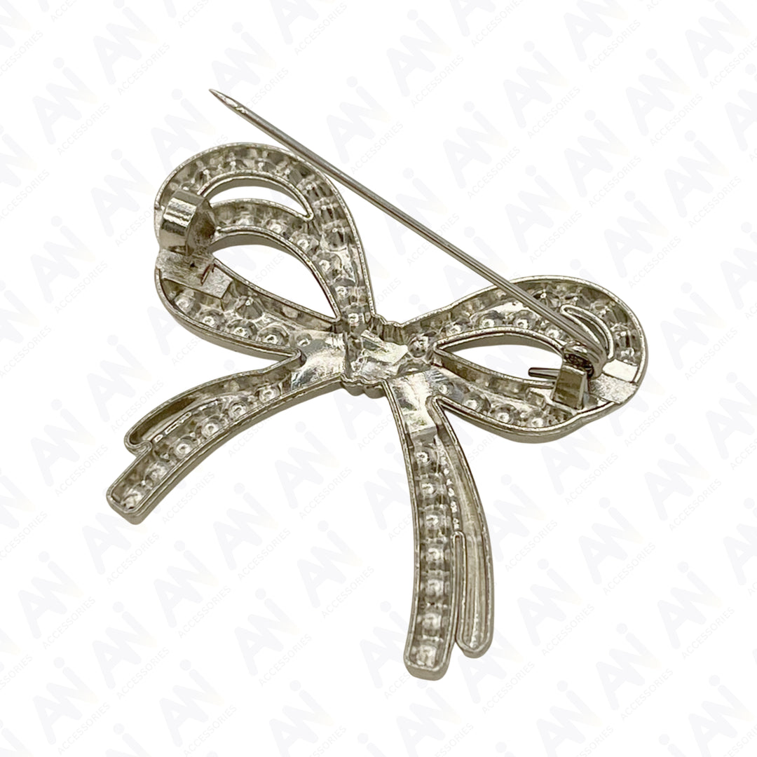 Bow Style Pearl Rhinestone Brooch