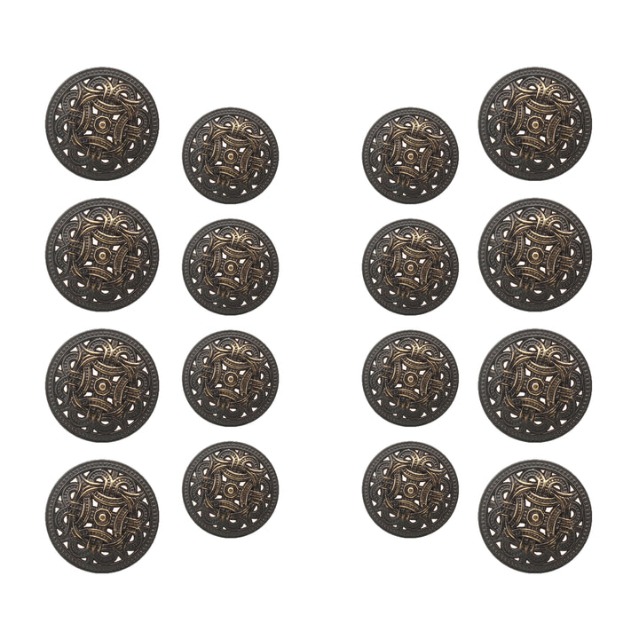 Baroque Design Embellished Metal Button( Pack of 8 Big + 8 Small)