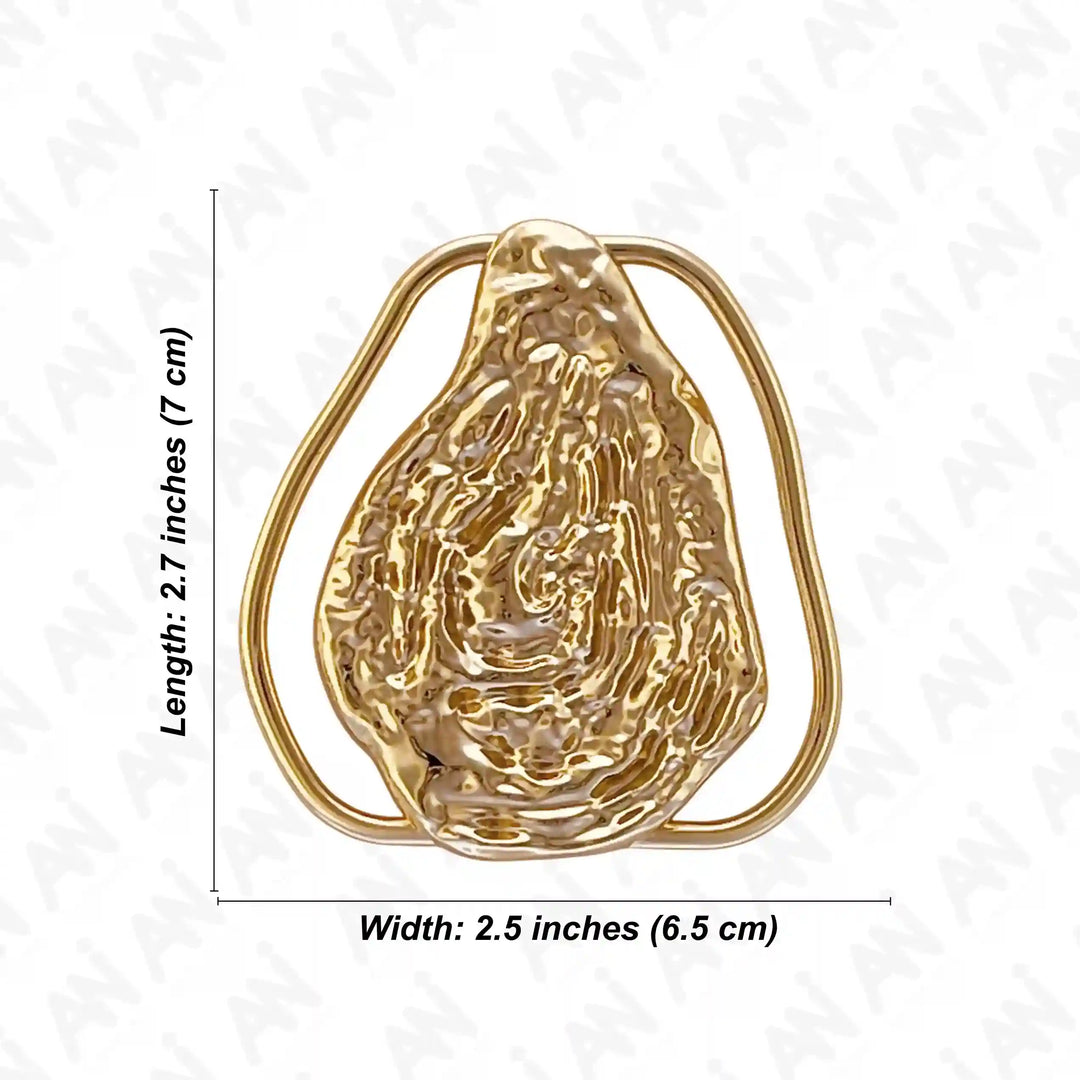 Ani Accessories Abstract Design Gold Buckle show size in length and breath in a white background.
