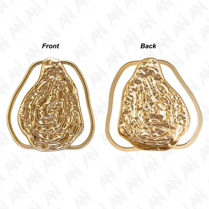 Ani Accessories  Zooming image of  Metal Abstract Design Gold Buckle front and back view in white backgound.