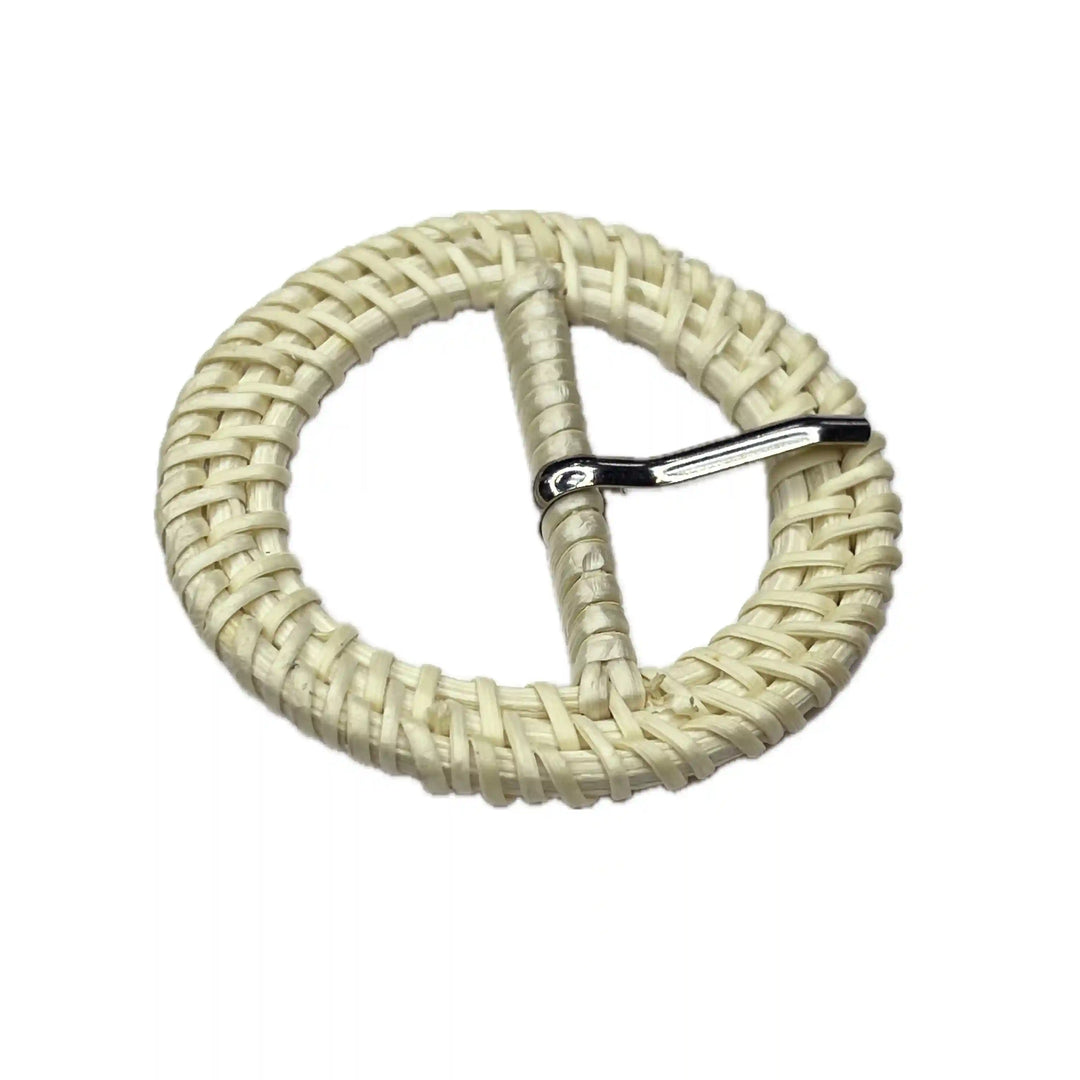 Ani Accessories sided image of Woven Cream circular prong buckle  on a white background