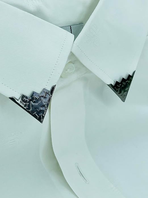 Ani Accessories |  zooming image of collar of shirt with Black lapel pin Badge collar clip.