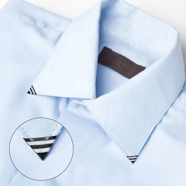 Ani Accessories | Black metallic majesty  collar tip on the sky blue shirt  collar and small circular  image of zooming area on corner of the collar tip