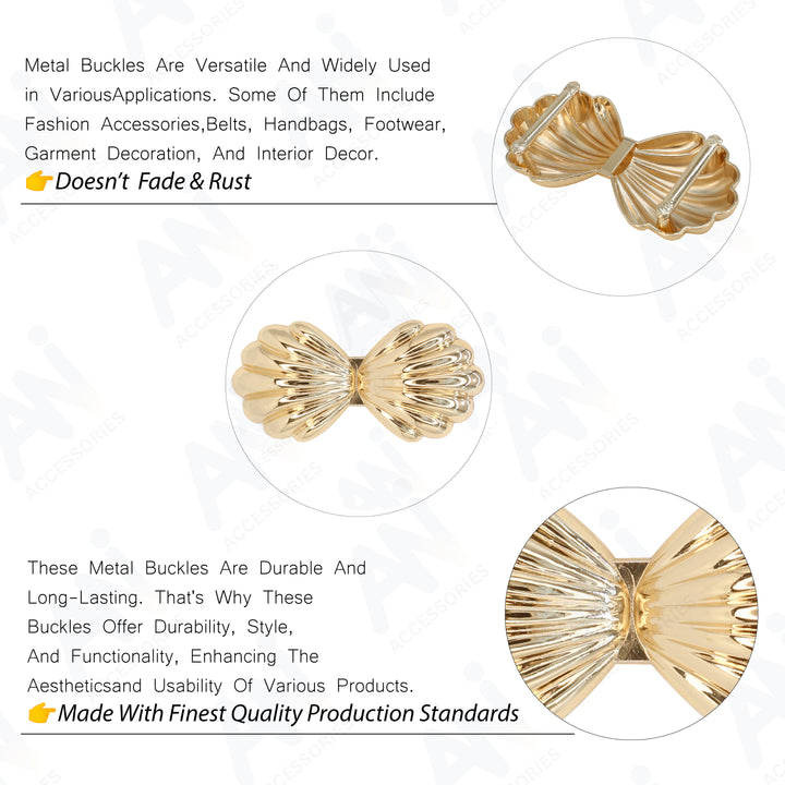 Ani Accessories Bow Style  Gold Metal Buckle front and back image with care instruction infographic.