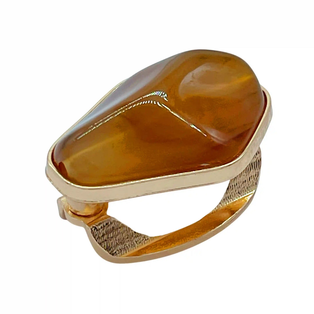 Ani Accessories Brown Amber Marbled Metal buckle top view to show the reflection on the stone of the buckle in a white background.