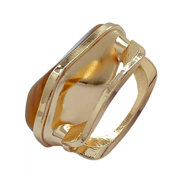 Ani Accessories Brown Amber Marbled Metal buckle side image to show the backside loop  of the buckle  in a white background.