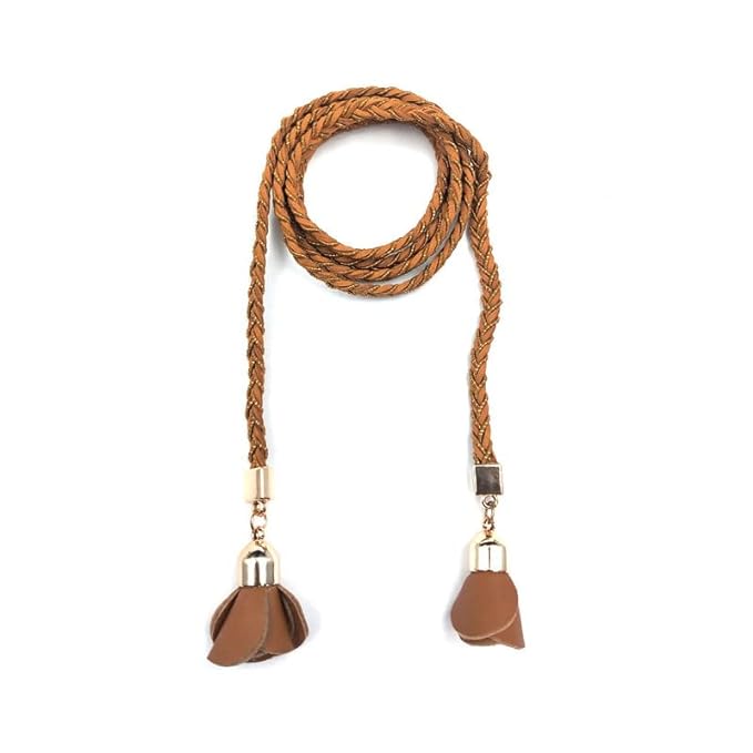 Ani Accessories suede belt with lurex — a braided waist belt with rose tassels, available in red, black, and brown designer styles.